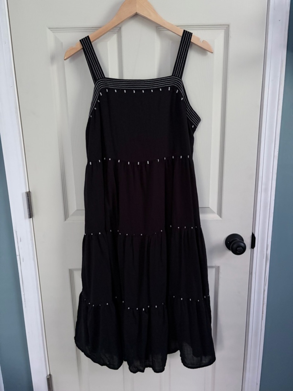 Old Navy Black Tiered Midi Dress with Striped Straps